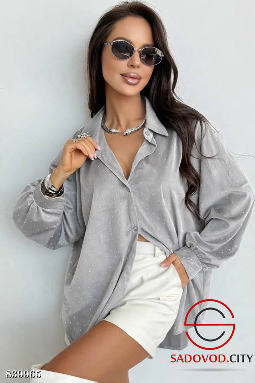 Рубашка нарядная оверсайз со стразами - Bruno фото 8