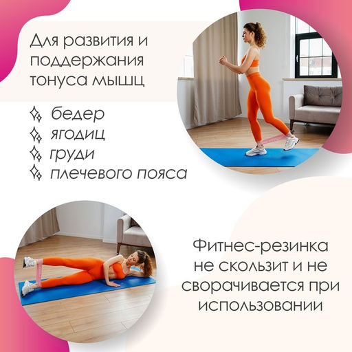 Фитнес-резинка, 30,5 х 7,6 х 0,05 см, нагрузка 4 кг, цвет фуксия