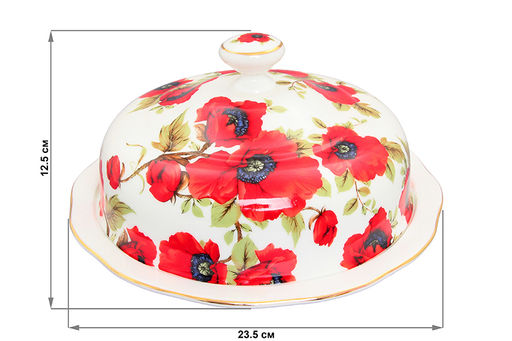 Блинница 23,5*23,5*12,5 см "Маки" фарфор NEW BONE CHINA