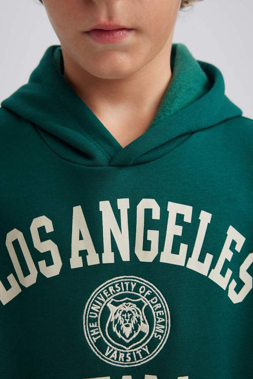 Толстая толстовка с капюшоном и принтом для мальчиков - Defacto фото 5