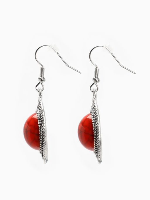 Серьги «Круг» винтаж, красные в чернённом серебре