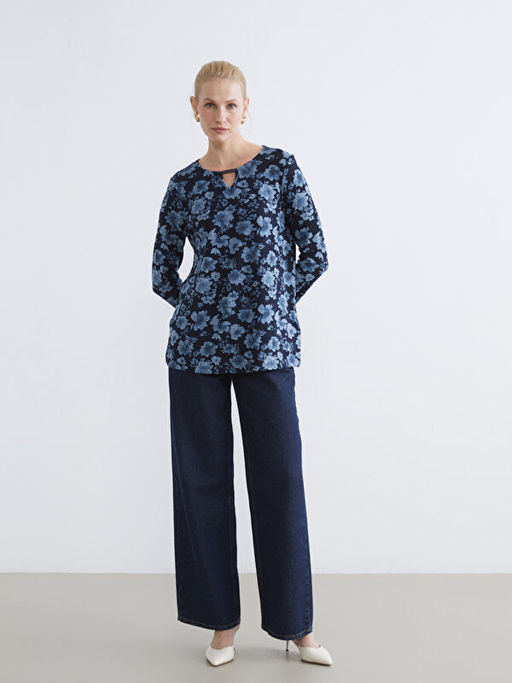 Bisiklet Yaka ?i?ekli Bluz