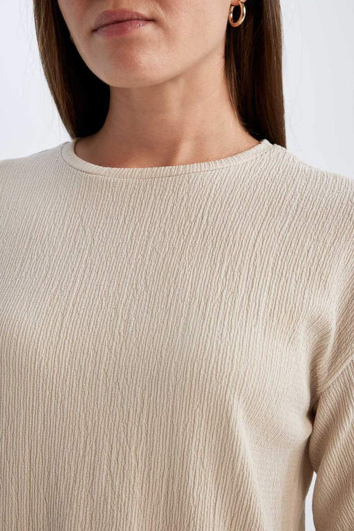 Женская футболка обычного кроя с круглым вырезом и короткими рукавами - Defacto фото 5