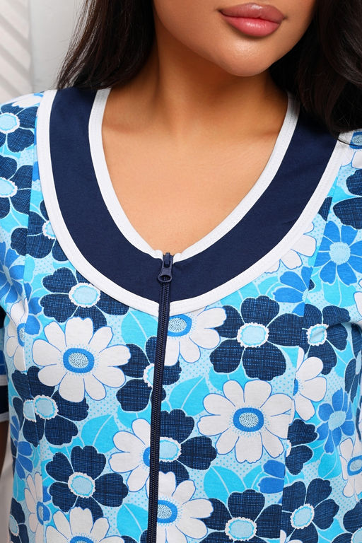 Халат женский из кулирки Марфа голубая ромашка макси - Амадэль фото 19