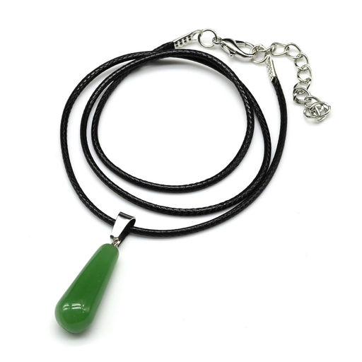 Кулон на шнурке Капля 10*25мм из нефрита имитация, 45см