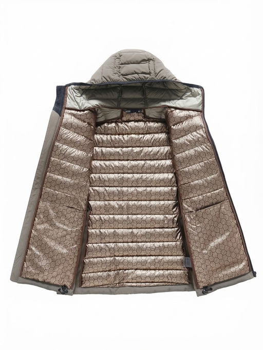 Куртка женская гибридная стёганая с капюшоном с графеновой подкладкой бежевого цвета 9622_1B