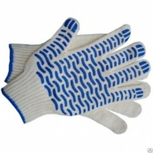 Перчатки ХБ с ПВХ "КАМА" (5 нитей) 7.5/10класс, Серые,Белые 0038S/В, 10пар в уп, (ЦЕНА ЗА ПАРУ!!!)