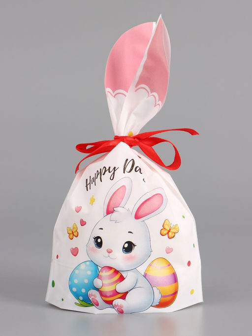 Цена за 50 шт. Пакет полиэтиленовый подарочный с ушками "Зайчата", 13 х 23±1 см