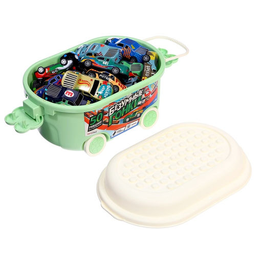 Машинки металлические Безумные гонки, набор 50 шт., металлические, инерция, игровой коврик, в детском ящике на колёсах с крышкой - АвтоГрад фото 12