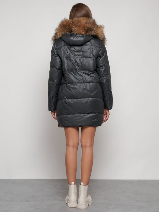 Куртка зимняя женская модная с мехом темно-серого цвета 132298TC - Visdeer фото 5
