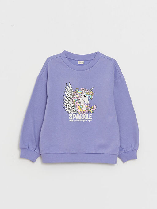 Bisiklet Yaka Bask?l? Uzun Kollu K?z ?ocuk Sweatshirt - Waikiki фото 3