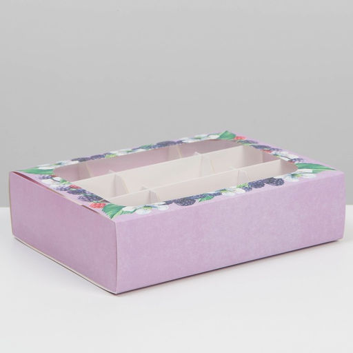 Цена за 5 шт. Коробка под 9 конфет, кондитерская упаковка «Ягодный рай», 15.2 х 20 х 5 см