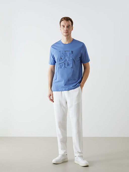 Bisiklet Yaka K?sa Kollu Bask?l? Penye Erkek Ti??rt