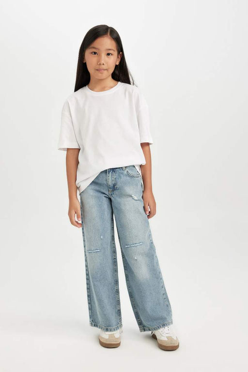 Широкие джинсовые брюки с рваными карманами для девочек и широкими штанинами - Defacto фото 3