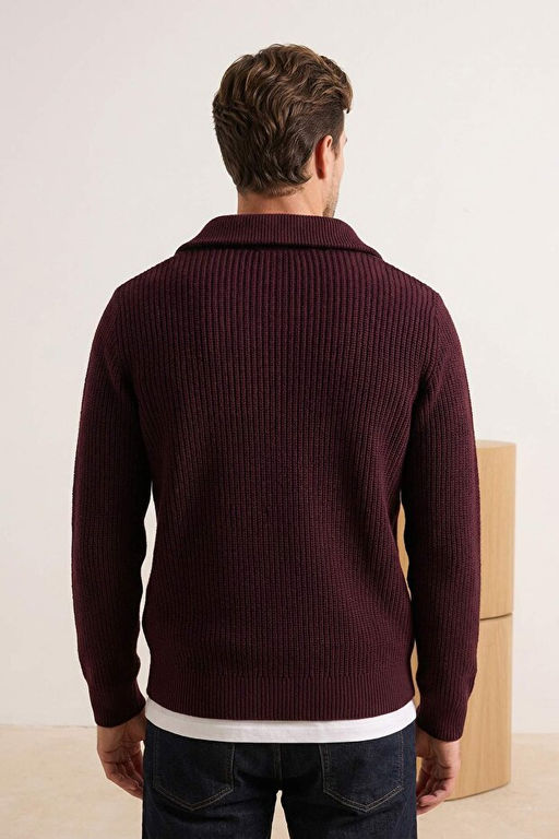 Bordo Regular Yar_m Bal_k__ Yaka D_z Triko Kazak TMNAW22KZ0347 - Trendyolmilla фото 2