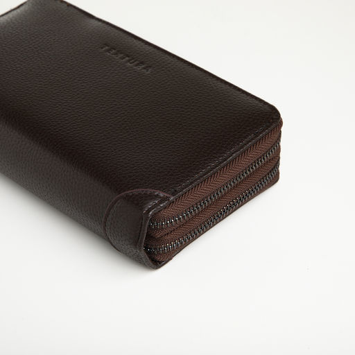 Портмоне-клатч мужской на молнии TEXTURA, два отделения, с ручкой, коричневое