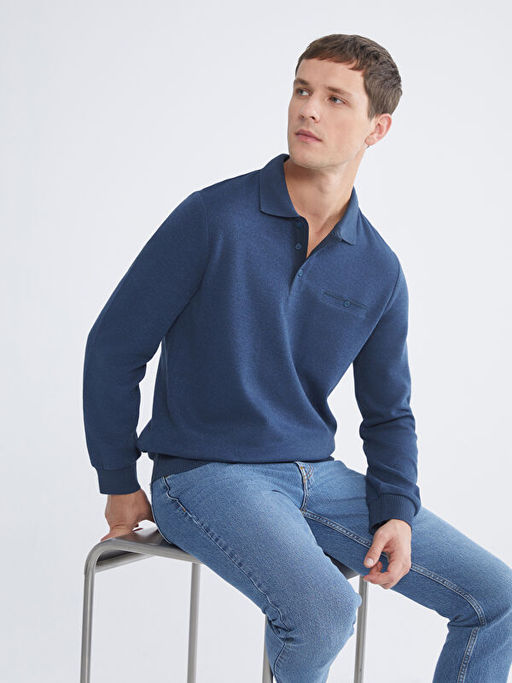 Polo Yaka Uzun Kollu Erkek Sweatshirt