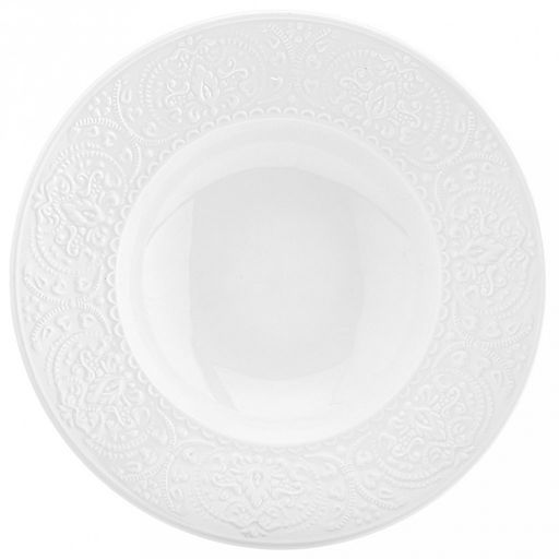 "Русь" Тарелка глубокая фарфоровая д228мм h44мм, 400мл, белый, рельефный декор (Китай)