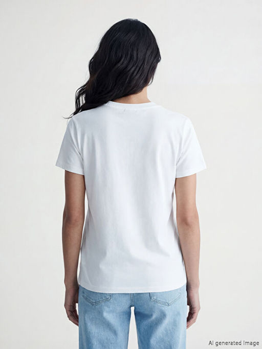 Bisiklet Yaka Leoparl? Kalp Bask?l? Kad?n Ti??rt