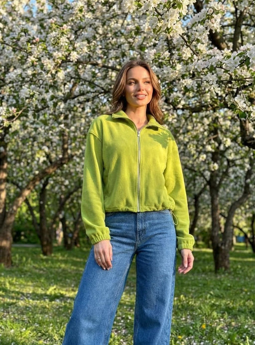 K13389 Толстовка из флиса на молнии ЗЕЛЕНЫЙ