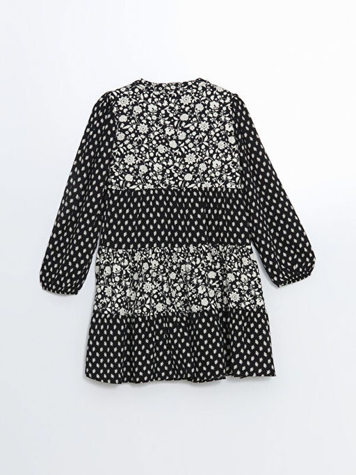 Bisiklet Yaka ?i?ekli K?z ?ocuk Elbise