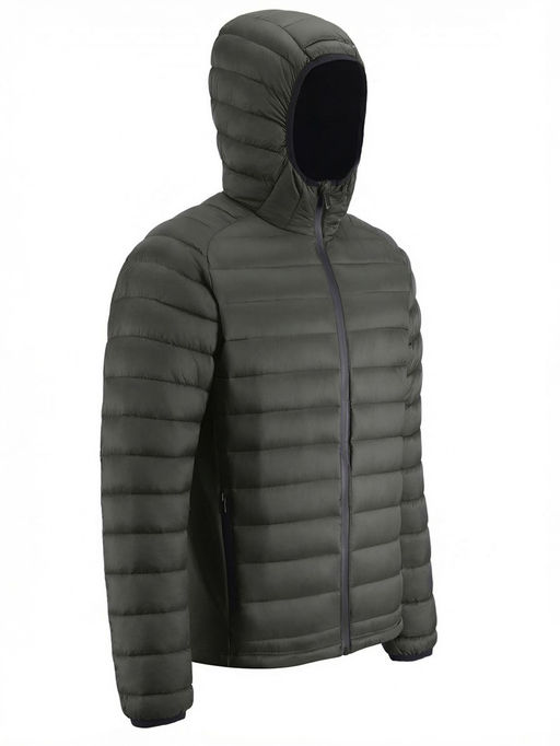 Куртка мужская гибридная стёганая с капюшоном с графеновой подкладкой цвета хаки 9621_1Kh