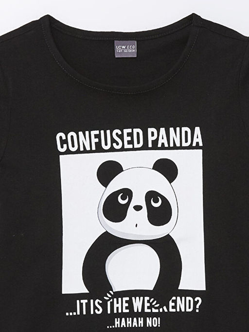 Bisiklet Yaka Bask?l? K?sa Kollu K?z ?ocuk Ti??rt - Waikiki фото 3