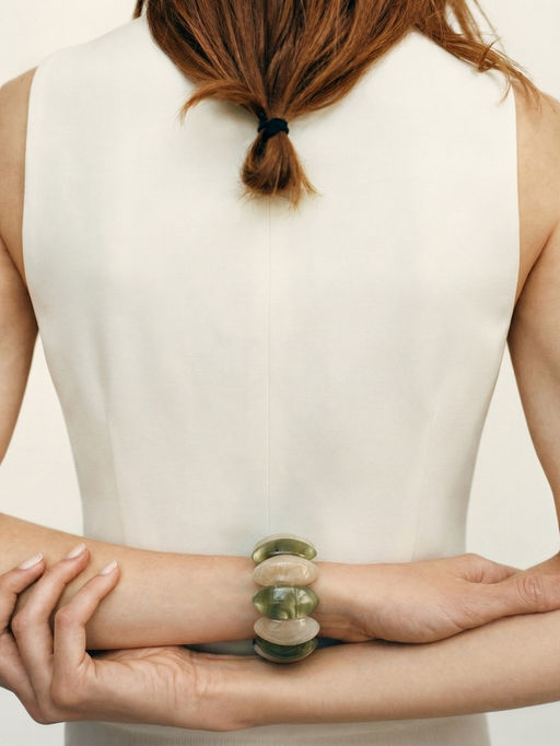 Браслет манжет акрил "Тренд", цвет бежево-злёный