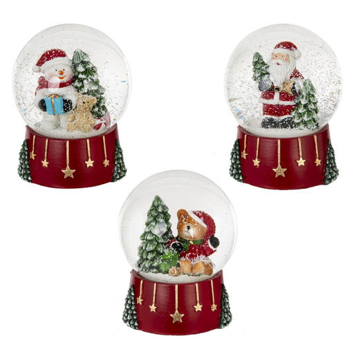 Фигурка декоративная "Дед Мороз/Снеговик/Медвежонок" в стекл шаре, L9 W8 H10 см, 3в.