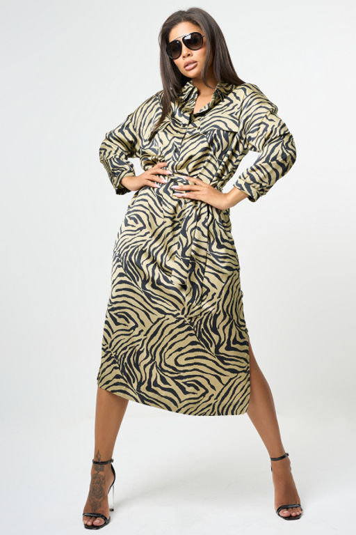 Платье-рубашка миди с поясом леопард - Fly фото 6