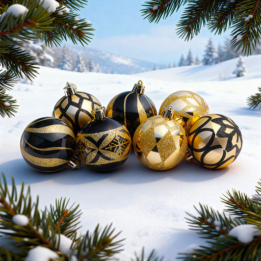 Набор новогодних украшений (золото с чёрным, 6см)