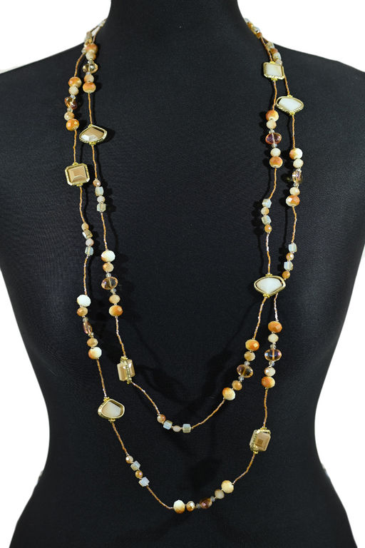 Длинные бусы с цирконом цв.персик, 200см