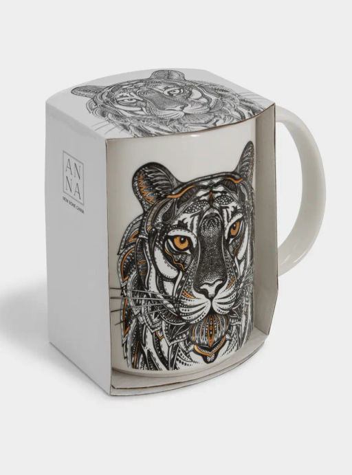 Кружка, 500 мл, фарфор N, белая, Тигр, Wild