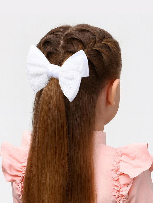 Цена за 6 шт. Бант для волос на резинке «Школьница стиль», кружево классика, 12 см, белый