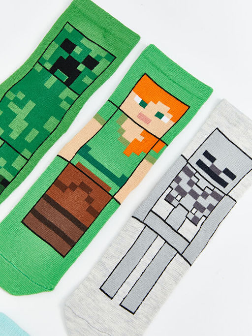 Minecraft Bask?l? Erkek ?ocuk Soket ?orap 5li