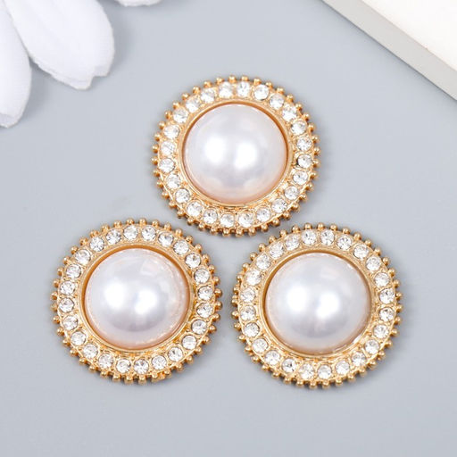 Декор для творчества металл, пластик "Жемчужинка в окантовке" стразы, золото н-р 3 шт 2х2 см