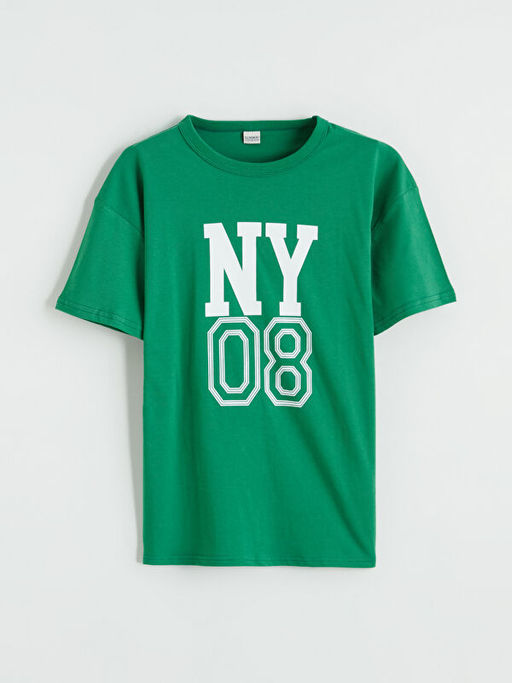 Bisiklet Yaka Erkek ?ocuk Bask?l? Ti??rt