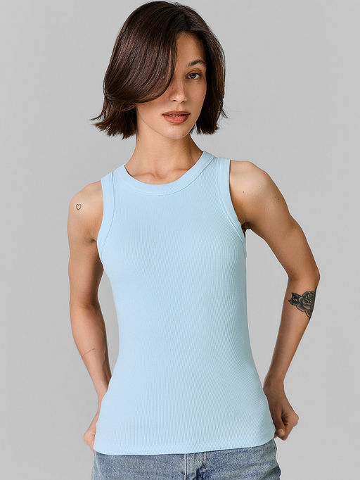 Топ женский голубой облегающий в рубчик - Mark formelle фото 2