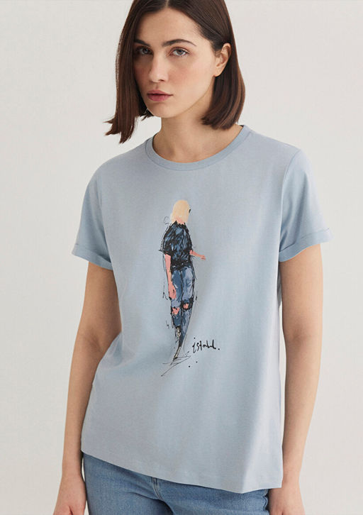 Denim K?z Bask?l? Mavi Istanbul Tisort  фото 3