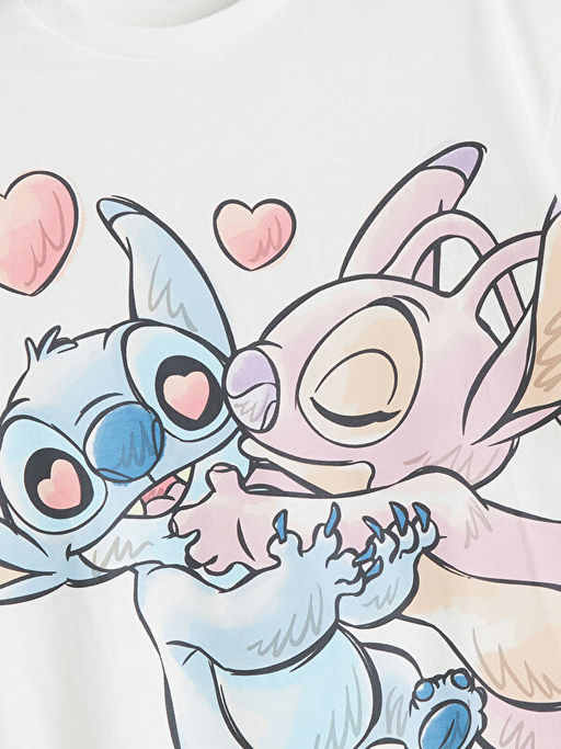 Bisiklet Yaka Stitch ve Angel Bask?l? K?z ?ocuk Ti??rt