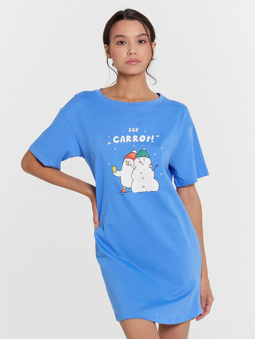 Сорочка ночная женская синяя с принтом и надписью Say carrot! азур +печать 572371 - Mark formelle фото 6