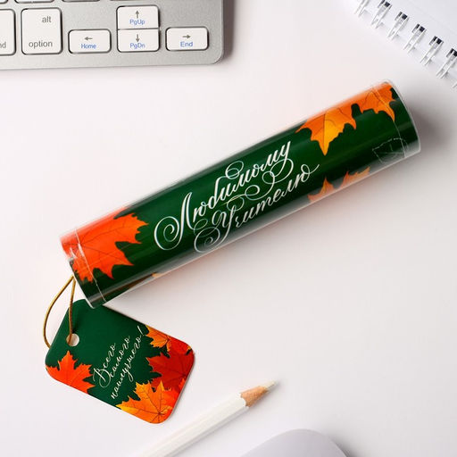 Ручка шариковая, синяя паста, 1 мм, металл, в тубусе «Любимому учителю»