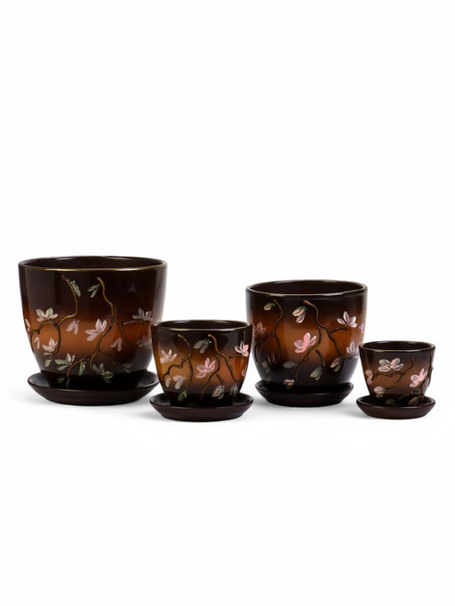 Горшок для цветов Миндаль, керамика, с поддоном, набор 4 шт.: 400 мл, 1 л, 2.5 л, 5 л