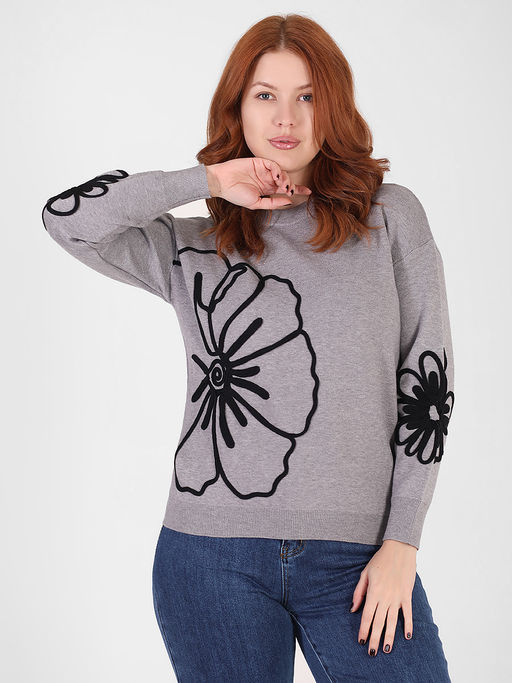 Джемпер серый женский с аппликацией