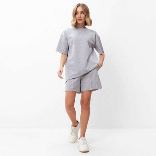 Костюм спортивный женский: футболка, шорты, MINAKU: Casual Collection, светло-серый, размер 48