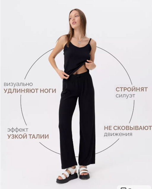 Брюки палаццо .из вискозы с эффектом жатки арт.1135-1,черные - Binita фото 12