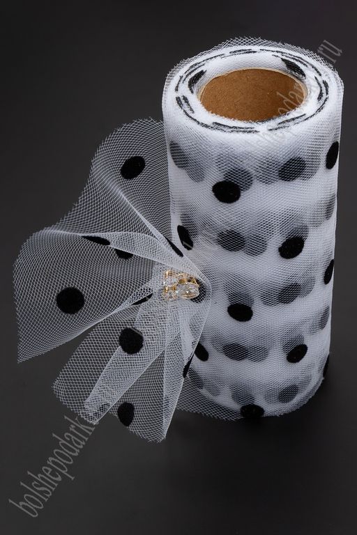 Фатин "Крупный горох" 15 см*15 ярд (SF-3779) белый/черный