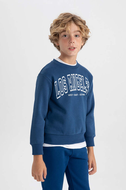 Плотный свитшот для мальчиков с круглым вырезом - Defacto фото 3