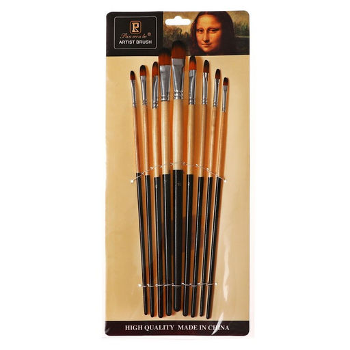 Набор кистей для рисования, нейлон, 9 штук: № 0, 2, 4, 6, 8, 10, 12, 14, 16, закругленные, с длинными ручками, международный размер