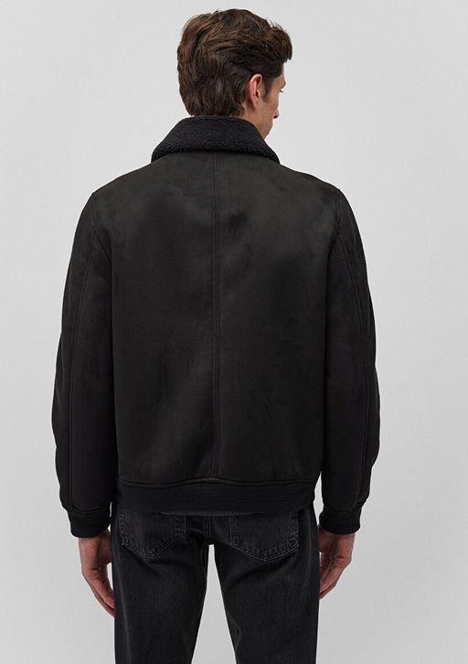 Siyah Suni Deri Ceket - Mavi фото 4
